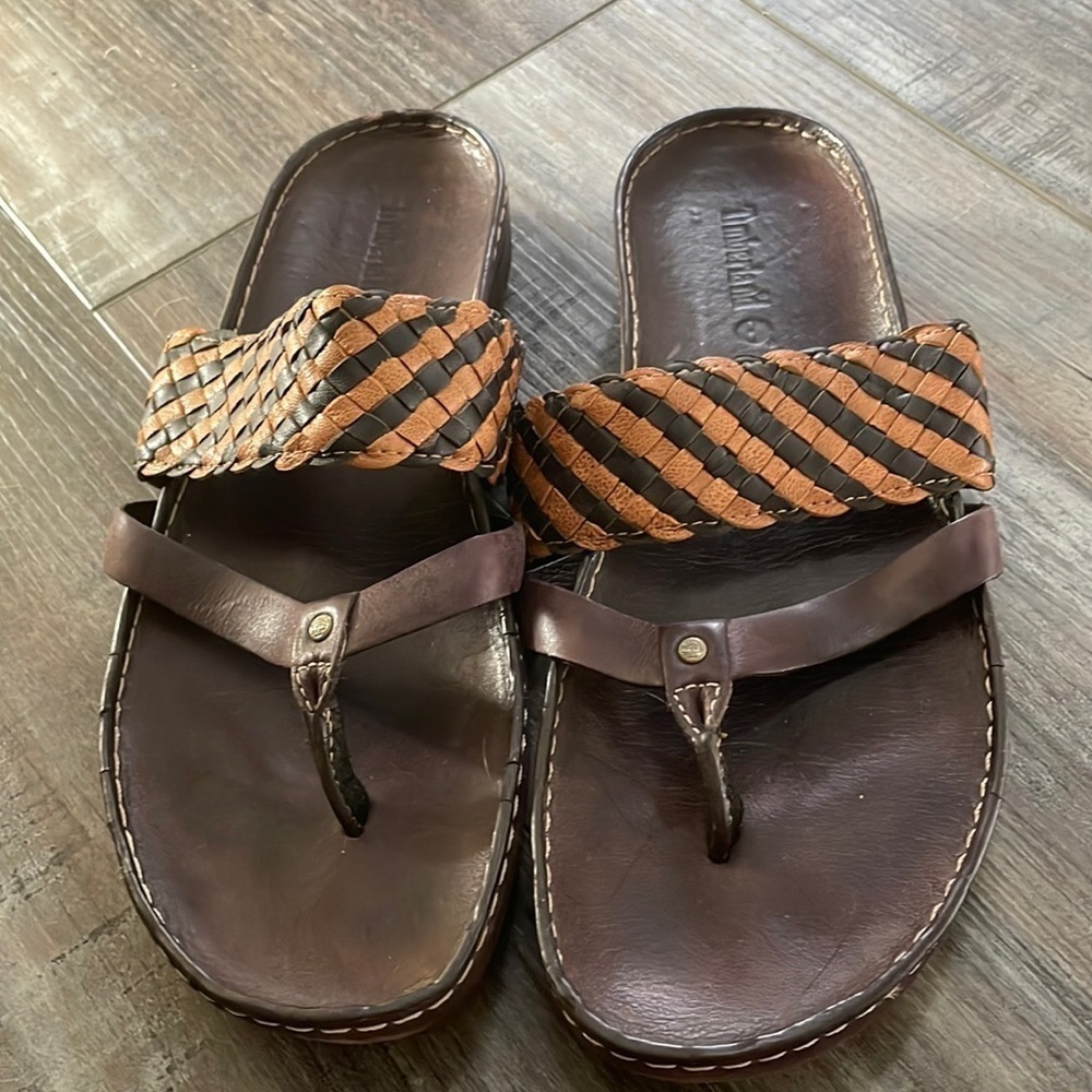 Timberland Braided Small Wedge Thong Brown Sandals